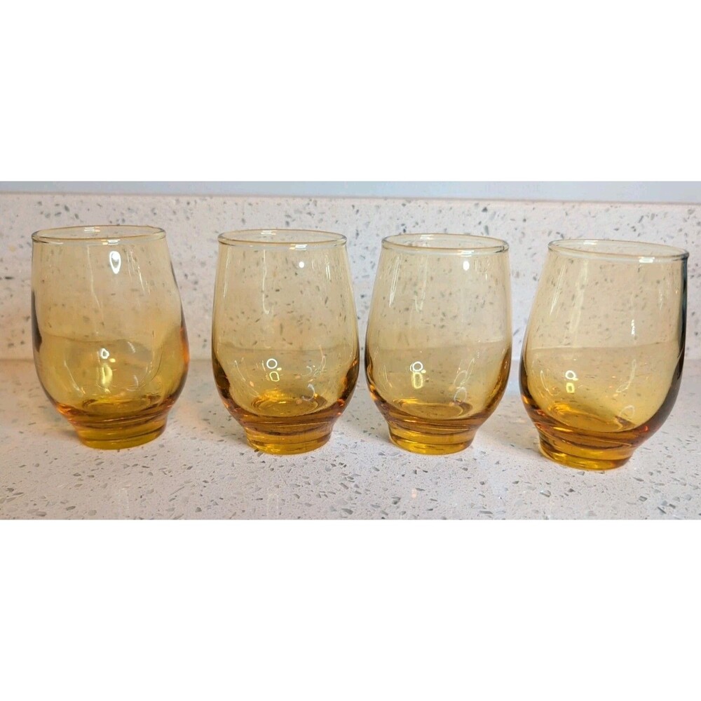 GORGEOUS Vintage MCM Libbey Tempo Amber Gold Topaz 6 Oz Juice Glass Set of 4